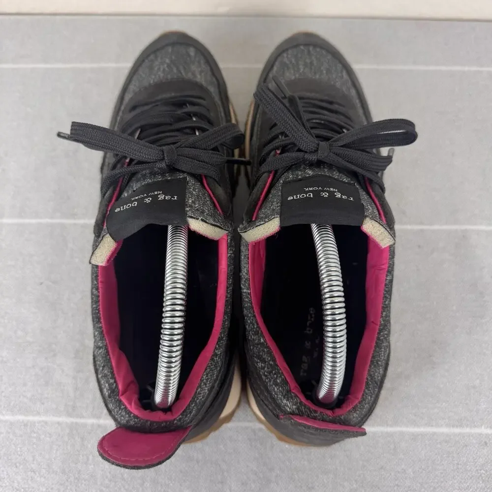 Rag & Bone Retro Runners Sporty Athletic Running Sneakers Grey Denim Pink 9 / 39